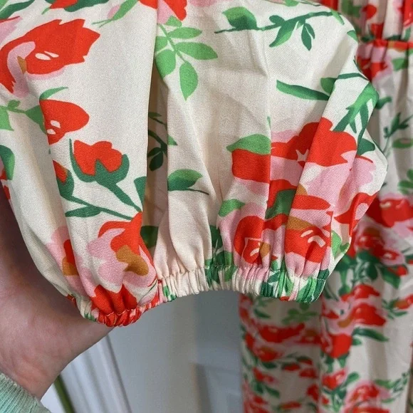 Hello Molly Floral Bustier Midi Dress Side Slit Puff Sleeve Women’s Medium NWT - Picture 6 of 11